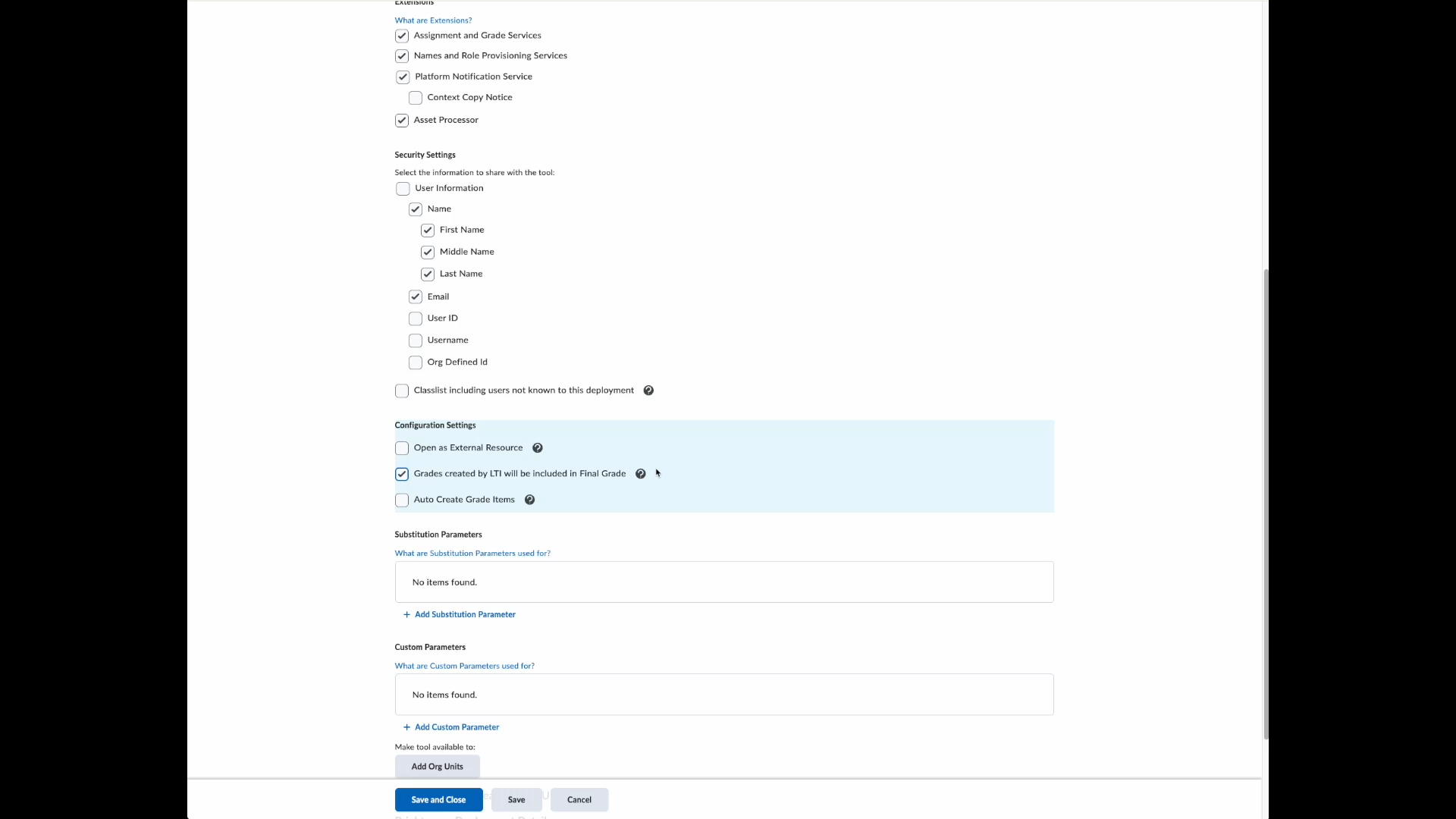 Deployment security and grade settings