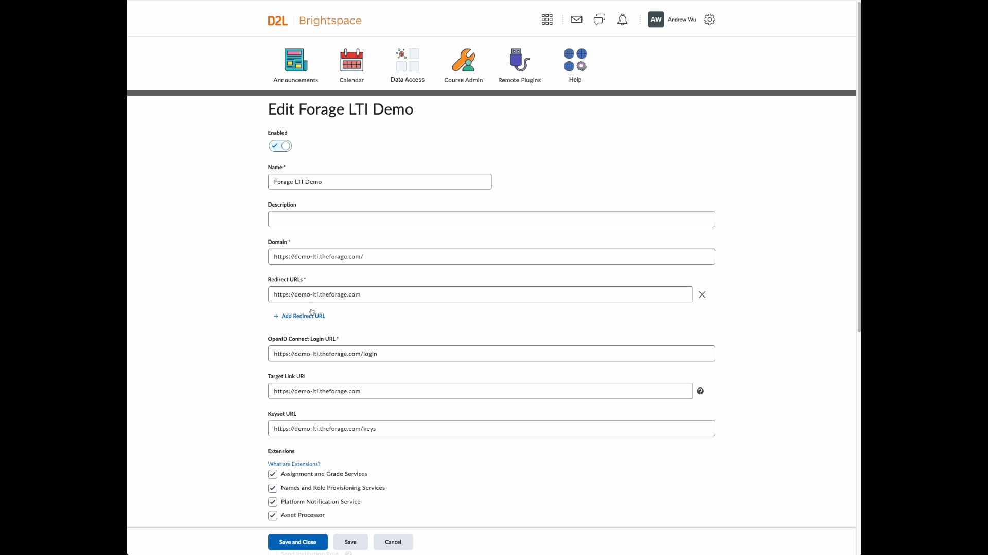 Review tool endpoints and enable LTI extensions